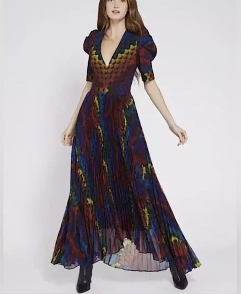 alice + olivia haven dress Maxi Sz 6 High Low Rainbow Patterned